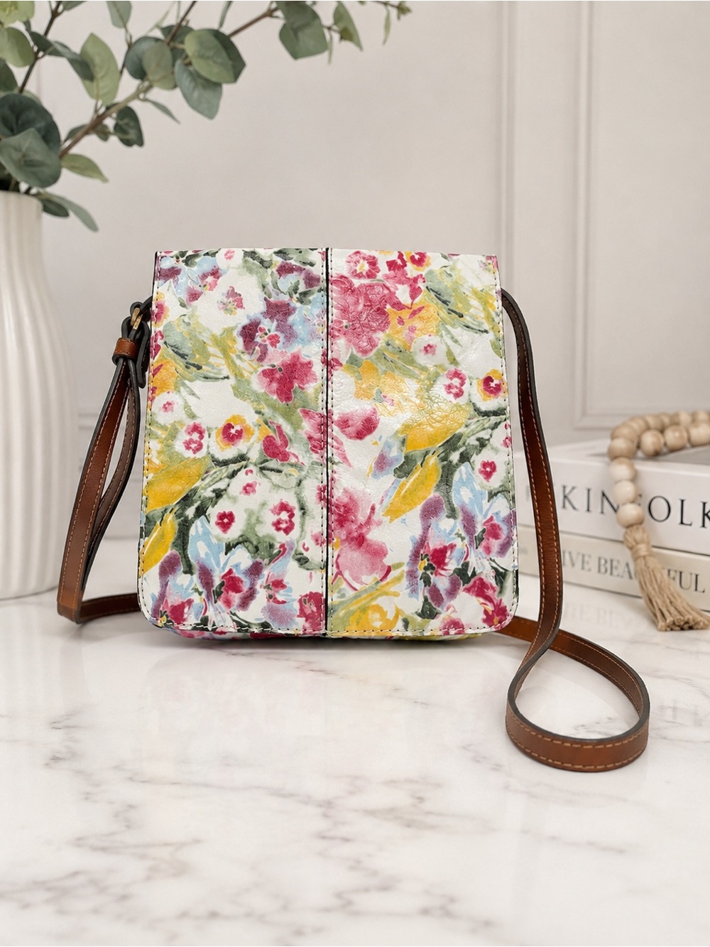 Patricia Nash Watercolor Floral Leather Granada Crossbody